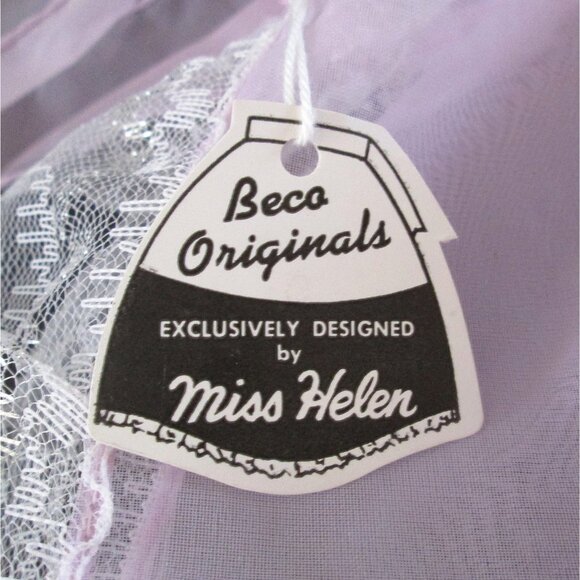 Vintage Beco Originals Miss Helen Half Apron Sheer Fabric Lace Trim Pocket - Picture 2 of 7